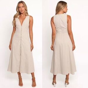 Petal and Pup Aisling Midi Dress in Beige Gold